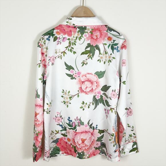 Flora Nikrooz White Bird and Floral Print Satin Pajama Top Size XS - Picture 4 of 8